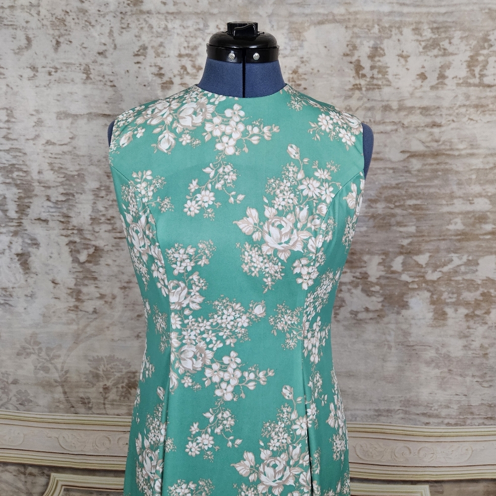 Vintage 1970s M Maxi Dress & Jacket Green Floral Mod Vintage VTG 70s Sleeveless - Picture 10 of 16